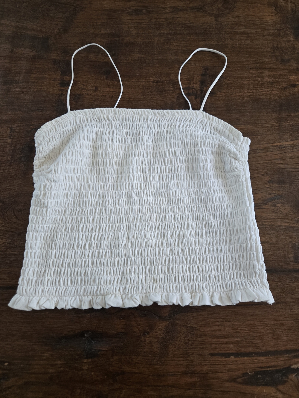 Abercrombie & Fitch White Smocked Spaghetti-Strap Camisole